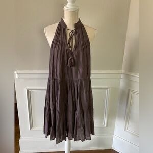 Purple Textured Sleeveless Midi Swing Dress Size - L
